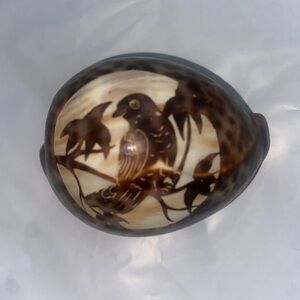 Seashell With Bird & Leaves Design On It